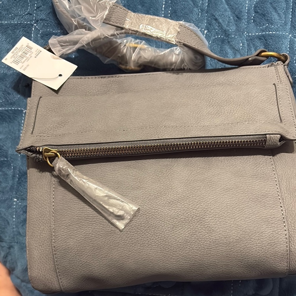 Gray Suede Shoulder Bag with Tassel Zipper Pulls